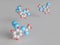 Three-dimensional abstract models of molecules of acetylsalicylic acid on a gray background. 3D render.