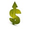 Three-dimensional dollar symbol with an arrow pointing up, economics growth trend conceptual icon. Business development 3d vector