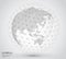 Three dimensional dotted world map with wireframe sphere