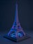 Three-Dimensional Image of the Eiffel Tower with Epic 3D Model and Glowing Lights.