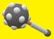 A three dimensional model image of a light dark grey medieval ball studded mace bludgeon club yellow backdrop