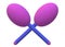 A three dimensional model image of a pair of identical magenta purple shaker maracas with indigo blue handle grips white backdrop
