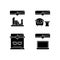 Three dimensional objects production black glyph icons set on white space