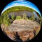 A three dimensional panoramic view of of rapid Ahvionkoski at Kymijoki river, Finland, in a mini planet panorama style