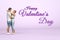 Three-dimensional purple inscription Happy Valentine`s Day on a light purple background