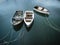 Three dinghies in Dorset Harbour