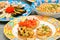 Three dish of seafood, Mix Bruschetta, Rice with s