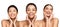 Three Diverse Girls Posing Touching Face, White Background, Panorama