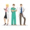 Three doctors in work clothes. Medical vector illustration