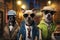 Three dogs as cops wearing sunglasses and a hat. Police animal inspectors.