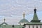 Three domes of a male monastery, Rastorguevo village, Moscow region