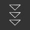 Three down arrows chalk white icon on black background. Page browsing vertical direction, download. Website pointer