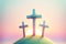 Three Easter Crosses Salvation Sacrifice Crucifixion Jesus Thieves Sunday Risen Morning Sunrise AI Generated