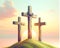 Three Easter Crosses Salvation Sacrifice Crucifixion Jesus Thieves Sunday Risen Morning Sunrise AI Generated
