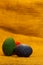 Three Easter Eggs on sackcloth background