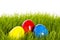 Three easter eggs with soft focus in grass