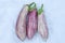 Three eggplants with water drops