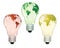 Three electric bulbs with maps