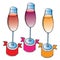 Three elegant wine glasses with brand banners