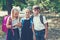 Three elementary school students with backpacks