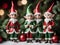 Three Elves Are Standing Next To A Christmas Tree. Generative AI