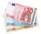 Three Euro banknotes