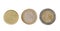 Three Euro coins isolated