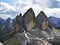 Three Famous Big Rocks Called Tre Cime di Lavaredo, Situated in Dolomits, Italia. The Rock from Left to the Right: Cima Piccola L