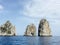 Three famous Faraglioni off the waters of Capri