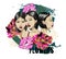 Three fashion Japanese girl with flowers on grunge background. For poster or design t-shirt.