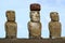 Three of fifteen huge Moai statues of Ahu Tongariki on Easter Island