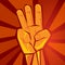 Three finger hand showing raised supporting movement symbol of retro socialism poster vector illustration in red