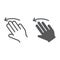 Three fingers flick left line and glyph icon, gesture and hand, click sign, vector graphics, a linear pattern on a white