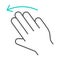 Three fingers flick left thin line icon, gesture and hand, click sign, vector graphics, a linear pattern on a white