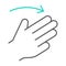 Three fingers flick right thin line icon, gesture and hand, click sign, vector graphics, a linear pattern on a white