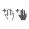 Three fingers free drag line and glyph icon, gesture and hand, swipe sign, vector graphics, a linear pattern on a white