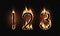 Three fire numbers on a dark background. Special effect of transparent smoke. Very realistic illustration