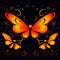 Three Firey Butterflies in a Dark Background