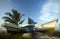 Three fishing boats on shore caribbean sea