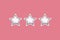 Three five pointed golden stars on pink background