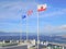 Three flags flying on Gibraltar