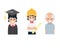 Three Flat Cartoon Graduated from College Engineering work And Old Man