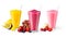 Three Flavors of Blended Fruit Smoothies on White Background