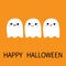 Three flying ghost spirit set showing tongue, moustaches, lips. Boo. Happy Halloween. Scary white ghosts. Cute cartoon spooky char