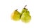 Three fresh, ripe, organic D Anjou pears with the stems isolated on white background