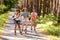 Three friends on in-line skates outdoor