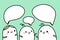 Three friends talking illustration with cute marshmallow and speech bubbles