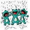 Three frogs singing in the rain