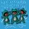 Three frogs singing in the rain