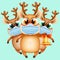Three funny cartoon christmas reindeers in medical masks